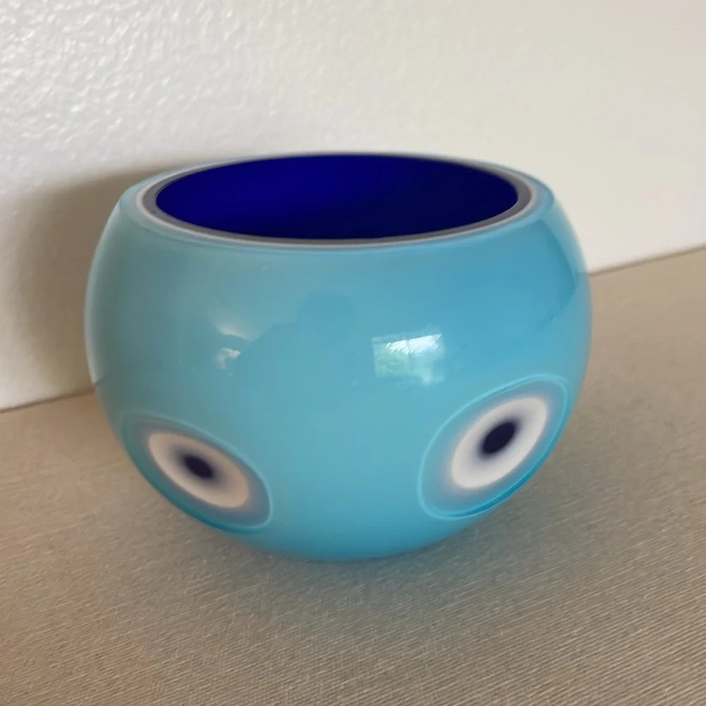 1950 HUTA BORSKE SKIO VASE ART DECO ~ Blue on Blue Stunning VOTIVE - Picture 1 of 11